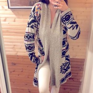 Southwestern style long sweater cardigan